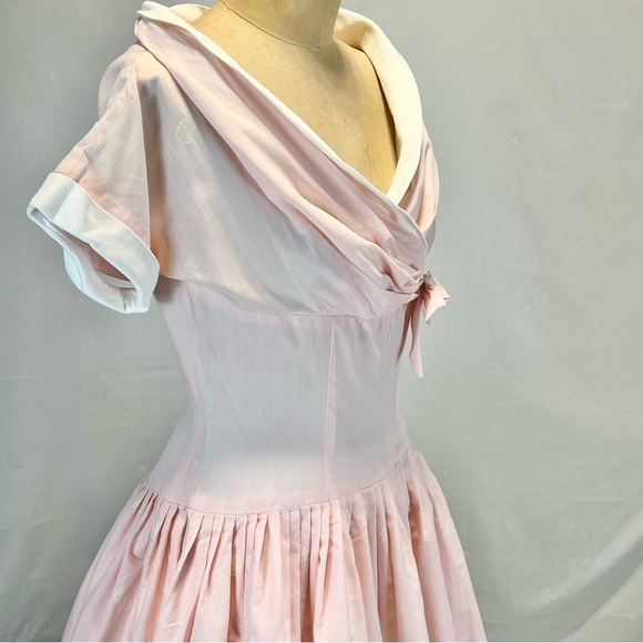 VINTAGE 50s MCM sailor nautical dress fit flare pastel pink midi Tailored Junior - Picture 4 of 14